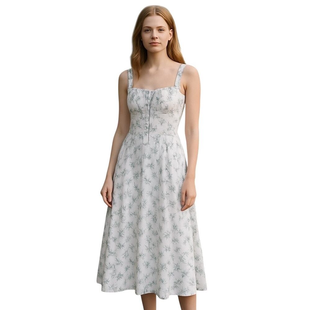 Cottagecore Summer Sleeveless White Midi Dress - Size M
